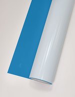 L-FLEX Transferfolie, matte Oberfläche, 80°C Waschbeständigkeit, Antique Gold (ca. Pantone 18-0950TCX) Meter, T100 – Neon Blue (ca. Pantone 2925C)