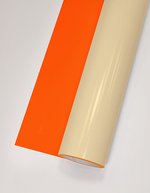 L-FLEX Transferfolie, matte Oberfläche, 80°C Waschbeständigkeit, Antique Gold (ca. Pantone 18-0950TCX) Meter, T100 – Neon Orange (ca. Pantone 804C)