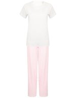 Towel City Baumwoll-Jersey T-Shirt mit Stulpen – White/Pink/White Stripe
