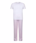 Towel City Schlafanzug-Set mit Rundhalsausschnitt für Kinder – White/Pink/White Stripe