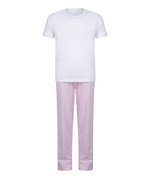 Towel City Schlafanzug-Set mit Rundhalsausschnitt für Kinder – White/Pink/White Stripe