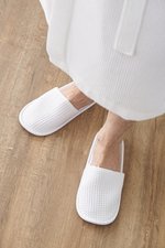 Towel City Waffle-Optik Slipper mit Mischgewebesohle, White 36-41 (4-7), TC66 – Bild 1