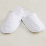 Towel City Waffle-Look Slippers with Blended Fabric Sole, White 36-41 (4-7), TC66 – image 3