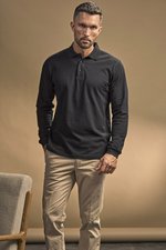 Tee Jays Langarm-Polo aus Bio-Baumwolle mit Elasthan, Black S, TJ1406 – Bild 1