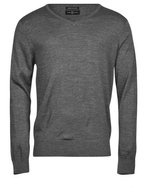 Tee Jays V-Ausschnitt Strickpullover Merino-Polyacryl für Herren, Black S, TJ6001 – Grey Melange
