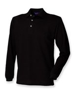 Henbury Langarm Polo Shirt aus Baumwolle – Black