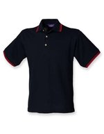 Henbury Piqué Polo Shirt mit Kontrast-Streifen, Black/White S, W150 – Navy/Red