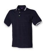 Henbury Piqué Polo Shirt mit Kontrast-Streifen, Black/White S, W150 – Navy/White