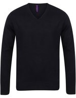 Henbury V-Pullover 12-Gauge Feinstrick für Herren – Black