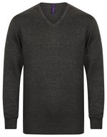 Henbury V-Pullover 12-Gauge Feinstrick für Herren – Grey Marl