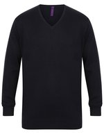 Henbury V-Pullover 12-Gauge Feinstrick für Herren – Navy