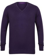 Henbury V-Pullover 12-Gauge Feinstrick für Herren – Purple