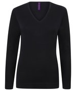 Henbury Feinstrick V-Ausschnitt Pullover 50% Baumwolle, Navy M, W721 – Bild 3