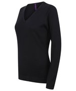 Henbury Feinstrick V-Ausschnitt Pullover 50% Baumwolle, Navy M, W721 – Bild 6