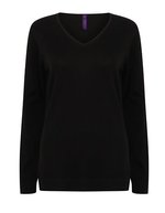 Henbury Feinstrick V-Ausschnitt Pullover 50% Baumwolle – Black