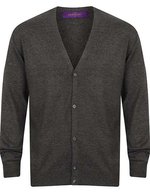Henbury Feinstrick-Cardigan mit V-Ausschnitt – Grey Marl