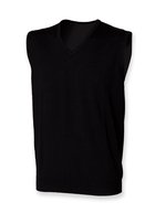 Henbury Ärmelloser V-Ausschnitt Feinstrickpullover – Black