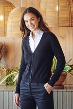 Henbury Feinstrick-V-Pullover mit Perlknöpfen, Black XXS, W726 – Bild 1