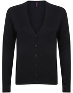 Henbury Feinstrick-V-Pullover mit Perlknöpfen – Navy