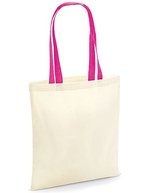 Westford Mill Baumwolltasche mit Kontrast-Henkeln – Natural/Fuchsia