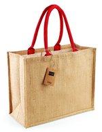 Westford Mill Jute Einkaufstasche mit Baumwollgriffen, Natural/Forest Green 42 x 33 x 19 cm, WM407 – Naturel/Rouge vif