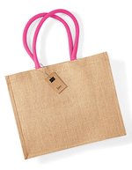 Westford Mill Jute Einkaufstasche mit Baumwollgriffen, Natural/Forest Green 42 x 33 x 19 cm, WM407 – Naturel/Fuchsia
