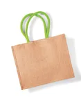 Westford Mill Jute Shopping Bag with Cotton Handles, Black/Black 42 x 33 x 19 cm, WM407 – Natural/Lime Green