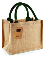 Westford Mill Mini-Jutetasche mit Baumwollgriffen, Graphite Grey/Graphite Grey 26 x 22 x 14 cm, WM412 – Natural/Forest Green