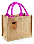 Westford Mill Mini Jute Bag with Cotton Handles, Graphite Grey/Graphite Grey 26 x 22 x 14 cm, WM412 – Natural/Fuchsia