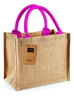 Westford Mill Mini-Jutetasche mit Baumwollgriffen, Graphite Grey/Graphite Grey 26 x 22 x 14 cm, WM412 – Natural/Fuchsia