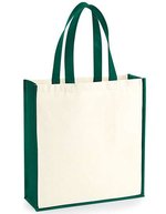 Westford Mill Baumwoll-Canvas Tasche mit langen Griffen, Natural/Black 39 x 42 x 13 cm, WM600 – Natural/Bottle Green