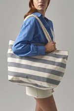 Westford Mill Maritime Streifen Strandtasche mit Seilgriffen, Natural 36 x 35 x 18 cm, WM680 – Bild 1