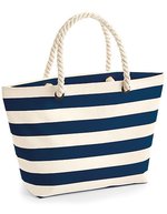 Westford Mill Maritime Streifen Strandtasche mit Seilgriffen, Natural 36 x 35 x 18 cm, WM680 – Natural/Navy