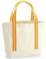 Westford Mill Bio-Baumwoll-Strandtasche mit Streifengriffen – Natural/Amber