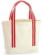 Westford Mill Bio-Baumwoll-Strandtasche mit Streifengriffen – Natural/Classic Red