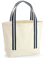 Westford Mill Bio-Baumwoll-Strandtasche mit Streifengriffen – Natural/French Navy