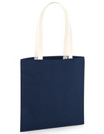 Westford Mill Bio-Baumwoll-Tasche mit Kontrastgriffen, Natural/Black 38 x 42 cm, WM801C – French Navy/Natural