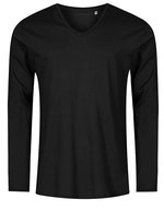 X.O by Promodoro Langarm T-Shirt V-Ausschnitt Baumwolle – Black