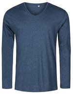 X.O by Promodoro Langarm T-Shirt V-Ausschnitt Baumwolle – Heather Navy