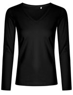 X.O by Promodoro Langarm V-Ausschnitt T-Shirt aus Baumwolle – Black