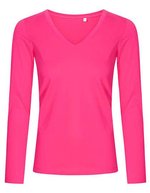 X.O by Promodoro Langarm V-Ausschnitt T-Shirt aus Baumwolle – Bright Rose