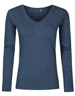 X.O by Promodoro Langarm V-Ausschnitt T-Shirt aus Baumwolle – Heather Navy
