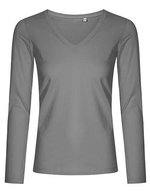 X.O by Promodoro Langarm V-Ausschnitt T-Shirt aus Baumwolle – Steel Grey (Solid)