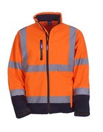 YOKO Hi-Vis Softshell-Jacke mit 2 Streifen – Hi-Vis Orange/Navy
