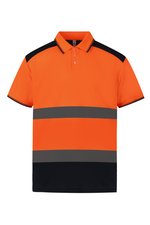 YOKO Hi-Vis Polo-Shirt mit reflektierenden Bändern, Hi-Vis Orange/Navy S, YK220 – Bild 3