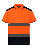 YOKO Hi-Vis Polo-Shirt mit reflektierenden Bändern – Hi-Vis Orange/Navy