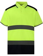 YOKO Hi-Vis Polo-Shirt mit reflektierenden Bändern – Hi-Vis Yellow/Navy