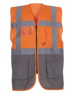 YOKO Sicherheitsweste mit Reflexstreifen und Taschen – Hi-Vis Orange/Grey