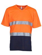 YOKO Hi-Vis V-Kragen T-Shirt mit Netzstoff, Hi-Vis Orange S, YK910 – Hi-Vis Orange/Navy