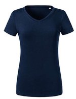 Russel Pure Organic T-Shirt scollo a V in Cotone Biologico da Donna, Black XS, Z103F – Blu navy francese